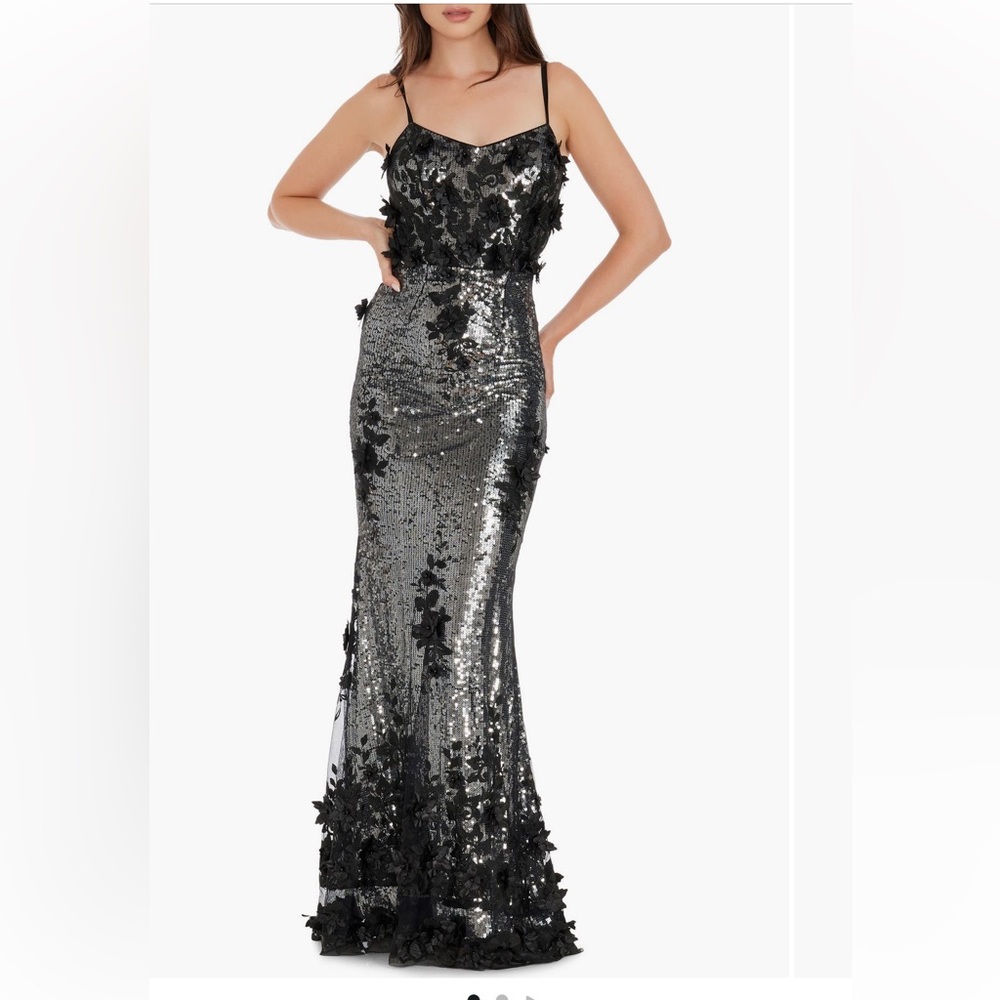 Dress the Population Silver and Black Sequin Gown Sleeveless